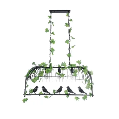 GloboStar® NEST 01646 Vintage Κρεμαστό Φωτιστικό Φιγούρα Τρίφωτο 3 x E27 IP20 Μαύρο Μέταλλο με Πράσινο Πλαστικό - Μ85.5 x Π37.5 x Y38cm
