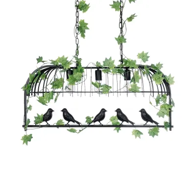 GloboStar® NEST 01646 Vintage Κρεμαστό Φωτιστικό Φιγούρα Τρίφωτο 3 x E27 IP20 Μαύρο Μέταλλο με Πράσινο Πλαστικό - Μ85.5 x Π37.5 x Y38cm