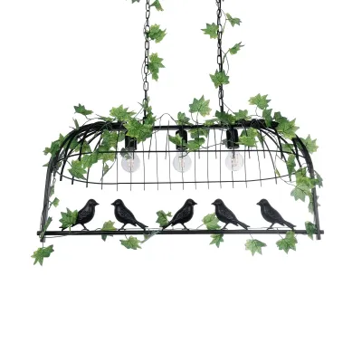 GloboStar® NEST 01646 Vintage Κρεμαστό Φωτιστικό Φιγούρα Τρίφωτο 3 x E27 IP20 Μαύρο Μέταλλο με Πράσινο Πλαστικό - Μ85.5 x Π37.5 x Y38cm