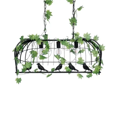GloboStar® NEST 01646 Vintage Κρεμαστό Φωτιστικό Φιγούρα Τρίφωτο 3 x E27 IP20 Μαύρο Μέταλλο με Πράσινο Πλαστικό - Μ85.5 x Π37.5 x Y38cm
