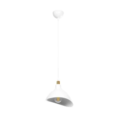 GloboStar® RIVE 203-0141 Μοντέρνο Κρεμαστό Φωτιστικό Καμπάνα Μονόφωτο 1 x E27 IP20 Λευκό με Χρυσό Πλαστικό - Μ22 x Π22 x Υ83cm