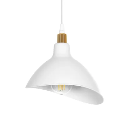 GloboStar® RIVE 203-0141 Μοντέρνο Κρεμαστό Φωτιστικό Καμπάνα Μονόφωτο 1 x E27 IP20 Λευκό με Χρυσό Πλαστικό - Μ22 x Π22 x Υ83cm