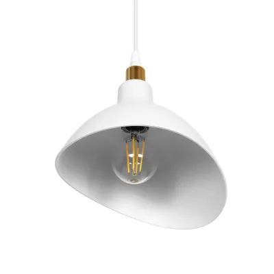 GloboStar® RIVE 203-0141 Μοντέρνο Κρεμαστό Φωτιστικό Καμπάνα Μονόφωτο 1 x E27 IP20 Λευκό με Χρυσό Πλαστικό - Μ22 x Π22 x Υ83cm