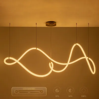 Κρεμαστό φωτιστικό οροφής LED kelvo® GLOW 65W 6500lm 360° AC 220-240V IP20 ρυθμιζόμενο λευκό CCT με χειριστήριο από 2700K έως 6000K ντιμμαριζόμενο σατινέ χρυσό βούρτσας 150x70x90cm