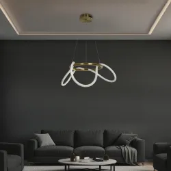 Κρεμαστό φωτιστικό οροφής LED kelvo® GLOW 36W 3600lm 360° AC 220-240V IP20 ρυθμιζόμενο λευκό CCT με χειριστήριο από 2700K έως 6000K ντιμμαριζόμενο χρυσό πλατίνα 70x70x40cm