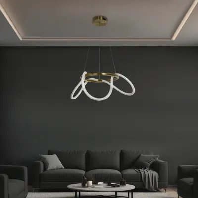 Κρεμαστό φωτιστικό οροφής LED kelvo® GLOW 36W 3600lm 360° AC 220-240V IP20 ρυθμιζόμενο λευκό CCT με χειριστήριο από 2700K έως 6000K ντιμμαριζόμενο χρυσό πλατίνα 70x70x40cm