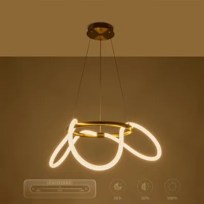 Κρεμαστό φωτιστικό οροφής LED kelvo® GLOW 36W 3600lm 360° AC 220-240V IP20 ρυθμιζόμενο λευκό CCT με χειριστήριο από 2700K έως 6000K ντιμμαριζόμενο χρυσό πλατίνα 70x70x40cm