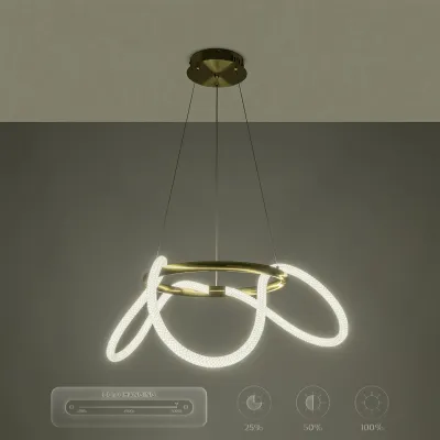 Κρεμαστό φωτιστικό οροφής LED kelvo® GLOW 36W 3600lm 360° AC 220-240V IP20 ρυθμιζόμενο λευκό CCT με χειριστήριο από 2700K έως 6000K ντιμμαριζόμενο χρυσό πλατίνα 70x70x40cm