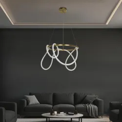 Κρεμαστό φωτιστικό οροφής LED kelvo® GLOW 58W 5800lm 360° AC 220-240V IP20 ρυθμιζόμενο λευκό CCT με χειριστήριο από 2700K έως 6000K ντιμαριζόμενο χρυσό πλατίνα 80x80x40cm KLV-101-0163