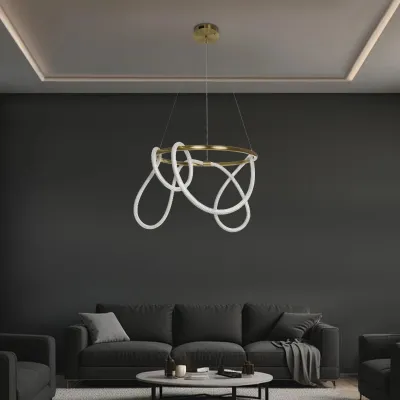 Κρεμαστό φωτιστικό οροφής LED kelvo® GLOW 58W 5800lm 360° AC 220-240V IP20 ρυθμιζόμενο λευκό CCT με χειριστήριο από 2700K έως 6000K ντιμαριζόμενο χρυσό πλατίνα 80x80x40cm KLV-101-0163