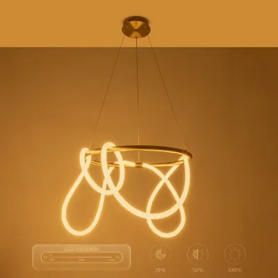 Κρεμαστό φωτιστικό οροφής LED kelvo® GLOW 58W 5800lm 360° AC 220-240V IP20 ρυθμιζόμενο λευκό CCT με χειριστήριο από 2700K έως 6000K ντιμαριζόμενο χρυσό πλατίνα 80x80x40cm KLV-101-0163