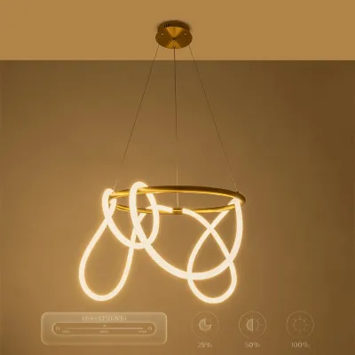 Κρεμαστό φωτιστικό οροφής LED kelvo® GLOW 58W 5800lm 360° AC 220-240V IP20 ρυθμιζόμενο λευκό CCT με χειριστήριο από 2700K έως 6000K ντιμαριζόμενο χρυσό πλατίνα 80x80x40cm KLV-101-0163