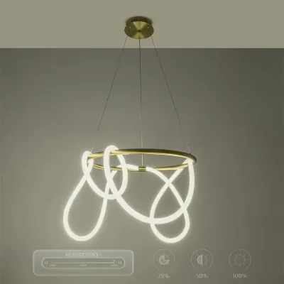 Κρεμαστό φωτιστικό οροφής LED kelvo® GLOW 58W 5800lm 360° AC 220-240V IP20 ρυθμιζόμενο λευκό CCT με χειριστήριο από 2700K έως 6000K ντιμαριζόμενο χρυσό πλατίνα 80x80x40cm KLV-101-0163