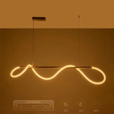 Κρεμαστό φωτιστικό οροφής LED kelvo® GLOW 34W 3400lm 360° AC 220-240V IP20 ρυθμιζόμενο λευκό CCT με χειριστήριο από 2700K έως 6000K ντιμαριζόμενο χρυσό πλατίνα 140x40x30cm KLV-101-0166