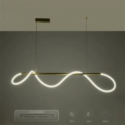 Κρεμαστό φωτιστικό οροφής LED kelvo® GLOW 34W 3400lm 360° AC 220-240V IP20 ρυθμιζόμενο λευκό CCT με χειριστήριο από 2700K έως 6000K ντιμαριζόμενο χρυσό πλατίνα 140x40x30cm KLV-101-0166