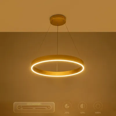 Κρεμαστό φωτιστικό οροφής LED kelvo® VENOM 45W 4500lm 120° AC 220-240V IP20 ρυθμιζόμενο λευκό CCT με χειριστήριο από 2700K έως 6000K ντιμαριζόμενο χρυσό πλατίνα 60x60x6.5cm