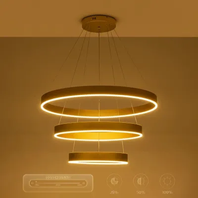 Κρεμαστό φωτιστικό οροφής LED kelvo® VENOM 120W 12000lm 120° AC 220-240V IP20 ρυθμιζόμενο λευκό CCT με χειριστήριο από 2700K έως 6000K ντιμμαριζόμενο χρυσό πλατίνα 80x80x80cm KLV-101-0201