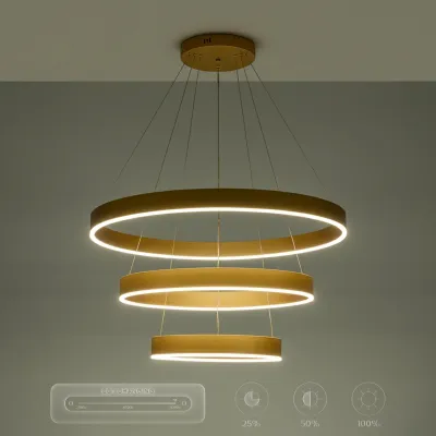 Κρεμαστό φωτιστικό οροφής LED kelvo® VENOM 120W 12000lm 120° AC 220-240V IP20 ρυθμιζόμενο λευκό CCT με χειριστήριο από 2700K έως 6000K ντιμμαριζόμενο χρυσό πλατίνα 80x80x80cm KLV-101-0201