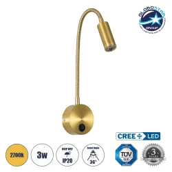 Μοντέρνα επιτοίχια απλίκα reading light LED kelvo® GOOSE 3W 300lm 36° AC 220-240V IP20 θερμό λευκό 2700K CREE XPE χρυσό βούρτσας 6.5x15x24.5cm