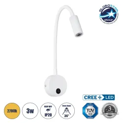 Επιτοίχια απλίκα ανάγνωσης LED kelvo® GOOSE 3W 300lm 36° AC 220-240V IP20 θερμό λευκό 2700K CREE XPE λευκό ματ 6.5x15x24.5cm