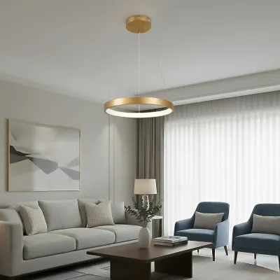 Κρεμαστό φωτιστικό οροφής LED kelvo® NEMESIS 45W 4500lm 180° AC 220-240V IP20 ρυθμιζόμενο λευκό CCT με χειριστήριο από 2700K έως 6000K ντιμαριζόμενο χρυσό πλατίνα 60x60x4cm KLV-101-0210