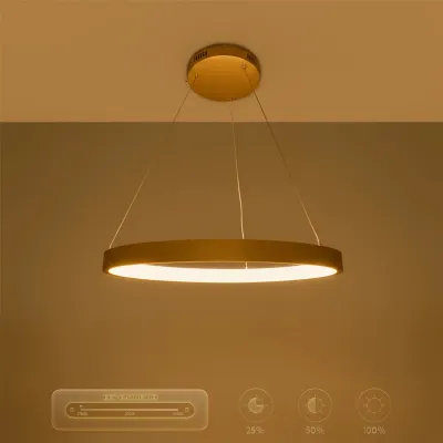 Κρεμαστό φωτιστικό οροφής LED kelvo® NEMESIS 45W 4500lm 180° AC 220-240V IP20 ρυθμιζόμενο λευκό CCT με χειριστήριο από 2700K έως 6000K ντιμαριζόμενο χρυσό πλατίνα 60x60x4cm KLV-101-0210