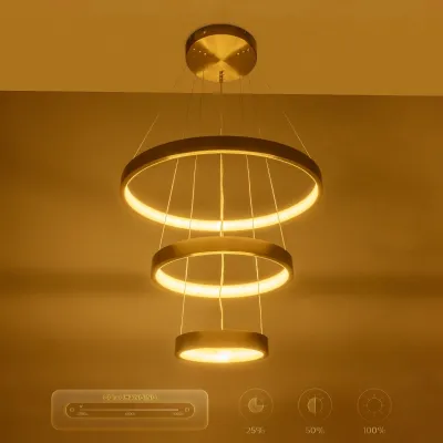 Κρεμαστό φωτιστικό οροφής LED kelvo® NEMESIS 100W 10000lm 180° AC 220-240V IP20 ρυθμιζόμενο λευκό CCT με χειριστήριο από 2700K έως 6000K ντιμμαριζόμενο χρυσό πλατίνα 60x60x60cm