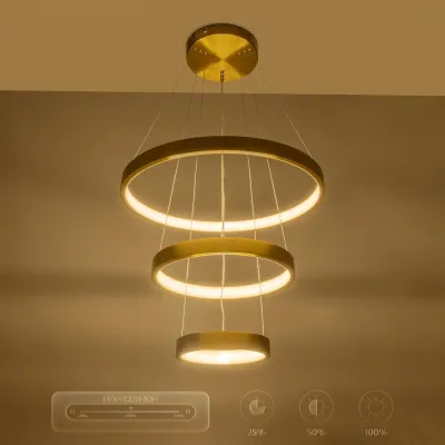 Κρεμαστό φωτιστικό οροφής LED kelvo® NEMESIS 100W 10000lm 180° AC 220-240V IP20 ρυθμιζόμενο λευκό CCT με χειριστήριο από 2700K έως 6000K ντιμμαριζόμενο χρυσό πλατίνα 60x60x60cm
