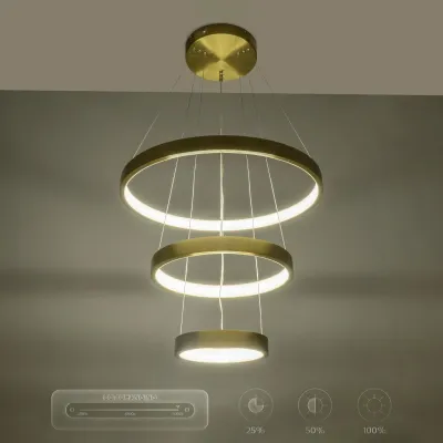 Κρεμαστό φωτιστικό οροφής LED kelvo® NEMESIS 100W 10000lm 180° AC 220-240V IP20 ρυθμιζόμενο λευκό CCT με χειριστήριο από 2700K έως 6000K ντιμμαριζόμενο χρυσό πλατίνα 60x60x60cm