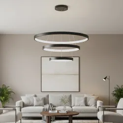 Κρεμαστό φωτιστικό οροφής LED kelvo® NEMESIS 120W 12000lm 180° AC 220-240V IP20 ρυθμιζόμενο λευκό CCT με χειριστήριο από 2700K έως 6000K ντιμμαριζόμενο μαύρο ματ 80x80x80cm KLV-101-0220