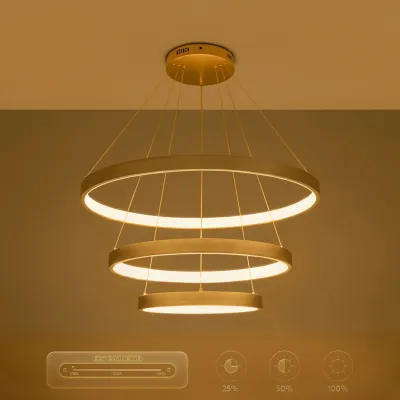 Κρεμαστό φωτιστικό οροφής LED kelvo® NEMESIS 120W 12000lm 180° AC 220-240V IP20 ρυθμιζόμενο λευκό CCT με χειριστήριο από 2700K έως 6000K ντιμμαριζόμενο χρυσό πλατίνα 80x80x80cm KLV-101-0222