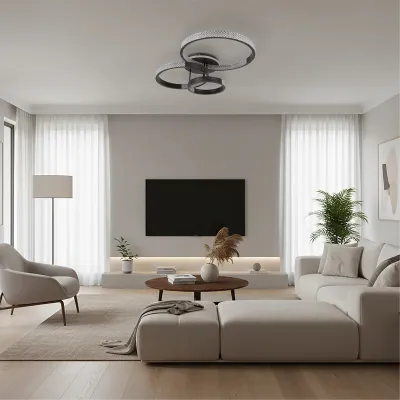 Φωτιστικό οροφής kelvo® DIAMOND LED 100W 10000lm 360° AC 220-240V IP20 ρυθμιζόμενο λευκό CCT με χειριστήριο 2700K-6000K ντιμάριζομενο μαύρο ματ 80x50x20cm