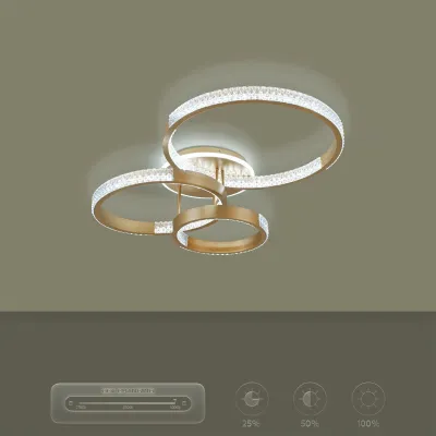 Φωτιστικό οροφής kelvo® DIAMOND LED 100W 10000lm 360° AC 220-240V IP20 ρυθμιζόμενο λευκό CCT με χειριστήριο 2700K-6000K ντιμαριζόμενο χρυσό πλατίνα 80x50x20cm
