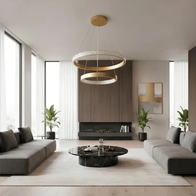 Κρεμαστό φωτιστικό οροφής LED kelvo® DIAMOND 75W 7500lm 360° AC 220-240V IP20 ρυθμιζόμενο λευκό CCT με χειριστήριο από 2700K έως 6000K ντιμαριζόμενο χρυσό 60x60x40cm