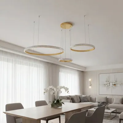 Κρεμαστό φωτιστικό οροφής LED kelvo® DIAMOND 100W 10000lm 180° AC 220-240V IP20 ρυθμιζόμενο λευκό CCT με χειριστήριο από 2700K έως 6000K ντιμμαριζόμενο χρυσό πλατίνα 110x110x60cm