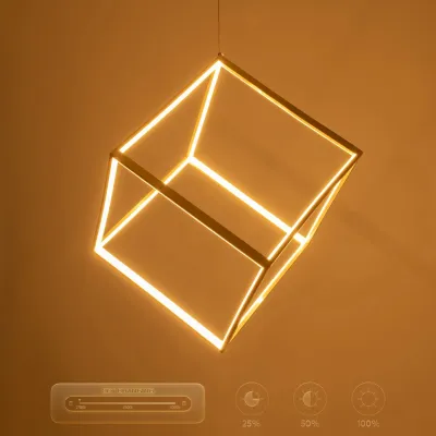 Κρεμαστό φωτιστικό οροφής LED kelvo® KIBOO 36W 3600lm 360° AC 220-240V IP20 ρυθμιζόμενο λευκό CCT με χειριστήριο από 2700K έως 6000K ντιμμαριζόμενο χρυσό 40x40x40cm