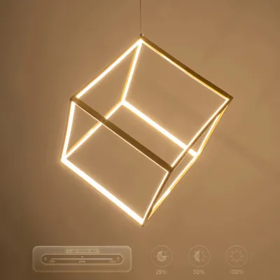Κρεμαστό φωτιστικό οροφής LED kelvo® KIBOO 36W 3600lm 360° AC 220-240V IP20 ρυθμιζόμενο λευκό CCT με χειριστήριο από 2700K έως 6000K ντιμμαριζόμενο χρυσό 40x40x40cm