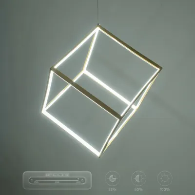 Κρεμαστό φωτιστικό οροφής LED kelvo® KIBOO 36W 3600lm 360° AC 220-240V IP20 ρυθμιζόμενο λευκό CCT με χειριστήριο από 2700K έως 6000K ντιμμαριζόμενο χρυσό 40x40x40cm