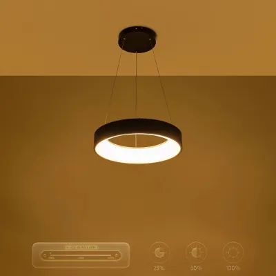 Κρεμαστό φωτιστικό οροφής LED kelvo® SALEM 75W 7500lm 120° AC 220-240V IP20 ρυθμιζόμενο λευκό CCT με χειριστήριο από 2700K έως 6000K ντιμαριζόμενο μαύρο ματ 45x45x6cm