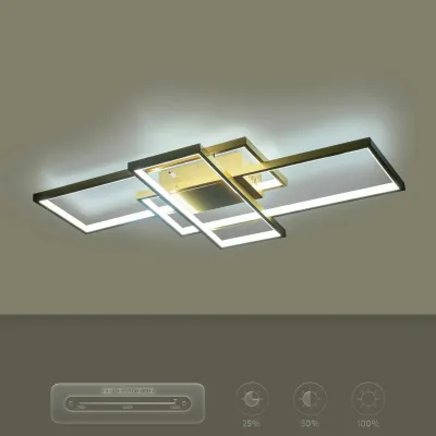 Φωτιστικό οροφής kelvo® QUADRA LED 100W 10000lm 120° AC 220-240V IP20 ρυθμιζόμενο λευκό CCT με χειριστήριο από 2700K έως 6000K ντιμμάριζόμενο σαμπανιζέ χρυσό ματ 85x45x9cm
