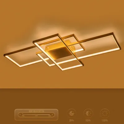 Φωτιστικό οροφής kelvo® QUADRA LED 120W 12000lm 120° AC 220-240V IP20 ρυθμιζόμενο λευκό CCT με χειριστήριο 2700K-6000K ντιμμάριστο σαμπανιζέ χρυσό ματ 105x60x9cm