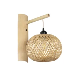 Φωτιστικό τοίχου - απλίκα boho kelvo® SELVA για λάμπα με ντουί E27 AC 220-240V IP20 μπεζ μπαμπού 23x23x37cm 01963