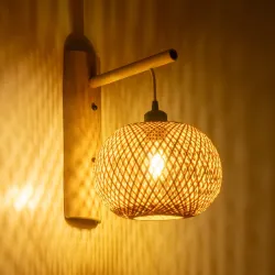 Φωτιστικό τοίχου - απλίκα boho kelvo® SELVA για λάμπα με ντουί E27 AC 220-240V IP20 μπεζ μπαμπού 23x23x37cm 01963