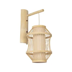 Boho φωτιστικό τοίχου απλίκα kelvo® TULUM για λάμπα με ντουί E27 AC 220-240V IP20 μπεζ μπαμπού και ξύλο 24x32x55cm 01971