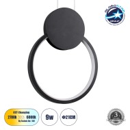 Κρεμαστό Φωτιστικό Design LED CYCLOS CCT 9W 1080lm 300° AC 220-240V - Εναλλαγή Φωτισμού μέσω Διακόπτη On/Off All In One - Μαύρο