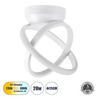 Φωτιστικό οροφής AMELIA με LED CCT 20W 2400lm 6000K+4500K+2700K με διακόπτη On/Off All In One αλουμίνιο linear design 300° IP20 L24.5xW16xH25cm Φωτιστικό οροφής AMELIA με LED CCT 20W 2400lm 6000K+4500K+2700K με διακόπτη On/Off All In One αλουμίνιο linear design 300° IP20 L24.5xW16xH25cm