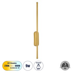 Μοντέρνο φωτιστικό τοίχου LED kelvo® HARLEM 9W 1080lm 120° AC 220-240V IP20 ρυθμιζόμενο λευκό CCT με εναλλαγή χρωμάτων χρυσό βούρτσας 5x4x60cm