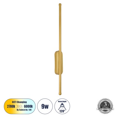 Μοντέρνο φωτιστικό τοίχου LED kelvo® HARLEM 9W 1080lm 120° AC 220-240V IP20 ρυθμιζόμενο λευκό CCT με εναλλαγή χρωμάτων χρυσό βούρτσας 5x4x60cm Μοντέρνο φωτιστικό τοίχου LED kelvo® HARLEM 9W 1080lm 120° AC 220-240V IP20 ρυθμιζόμενο λευκό CCT με εναλλαγή χρωμάτων χρυσό βούρτσας 5x4x60cm