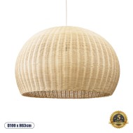 Boho Κρεμαστό Φωτιστικό RAITO Μονόφωτο 1 x E27 AC220-240V IP20 - Φ100 x Υ63cm - Μπεζ Ξύλινο Μπαμπού Πλέγμα Καμπάνα