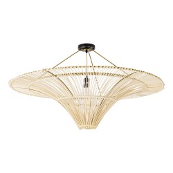 Φωτιστικό οροφής boho PALERMO μονόφωτο 1xE27 AC/DC 12-265V ξύλινο μπεζ πλέγμα Φ100xΥ55cm IP20 GLOBOSTAR